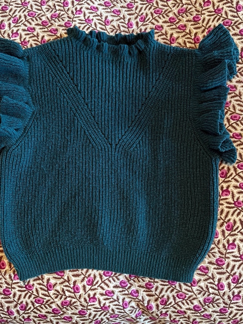 SHEIN Teal Ruffle Sleeve Knit Crop Top